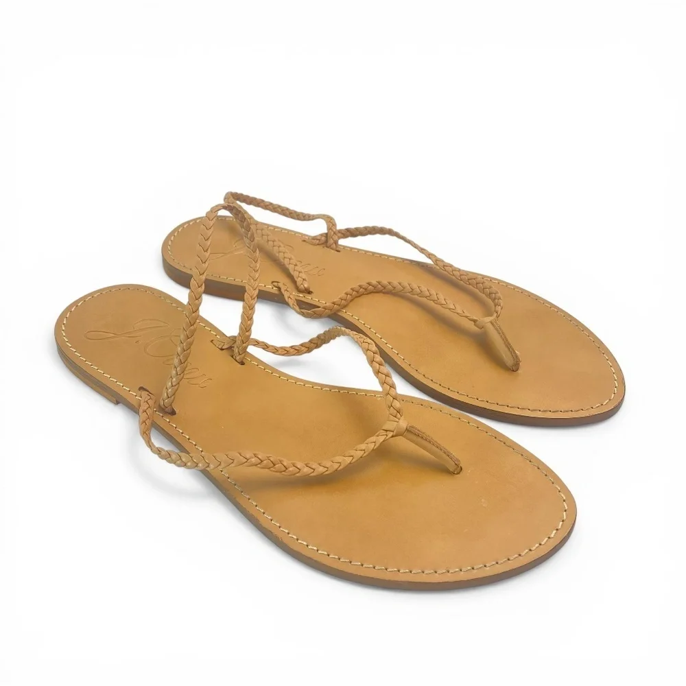 J.CREW Capri Leather Braided Strap Sandals Italy in Beige Size 10